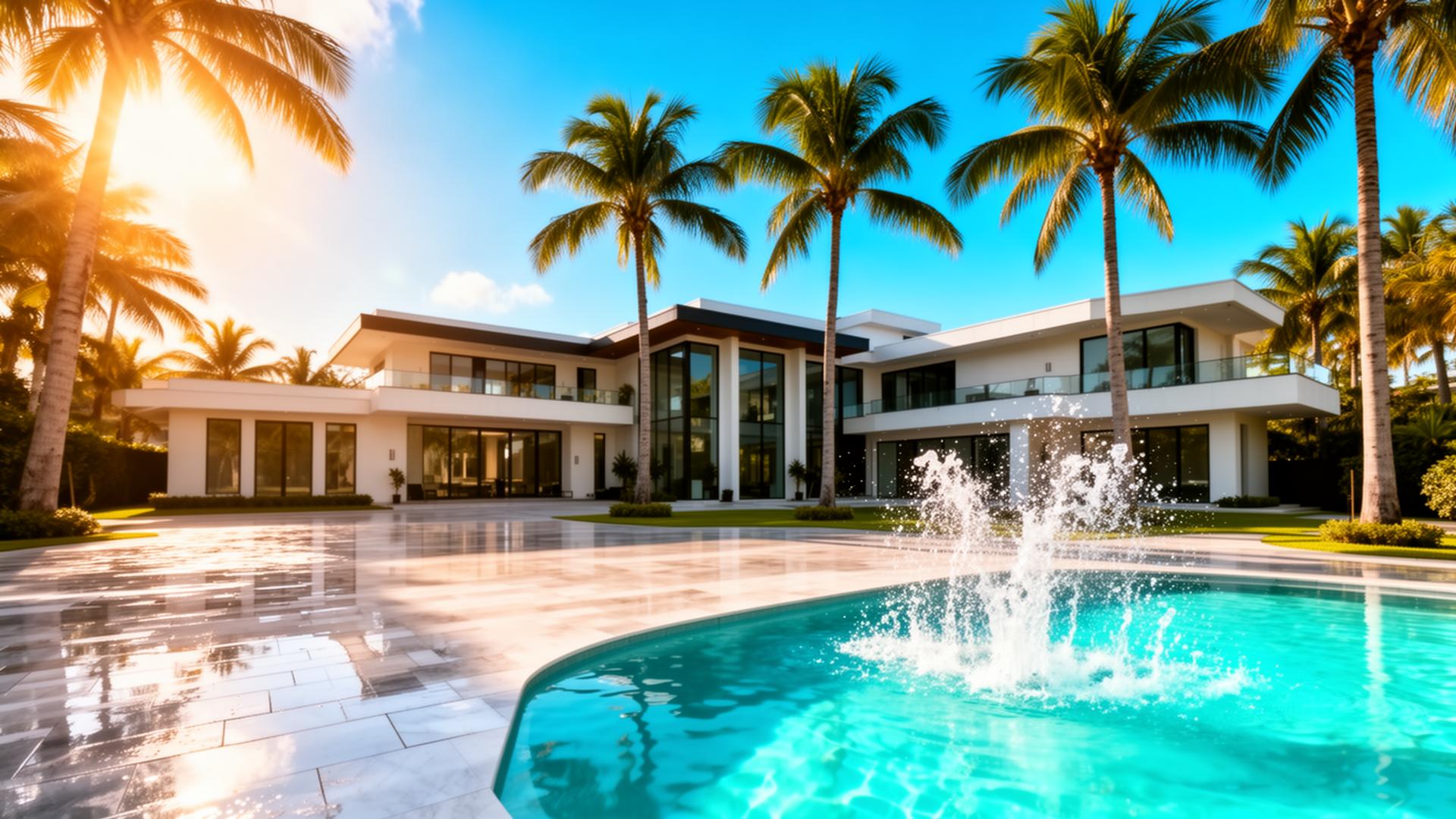 Luxury Miami home with clean pool deck and pavers - SunSplash Exterior Cleaning